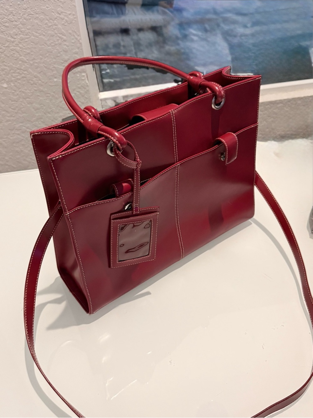 Wilsons Leather Red Structure Tote Bag with Contrast Stitch - Excellent conditio